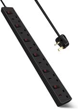 Image of ExtraStar 6 Way Extension Leads with Surge Protection, 13A Power Strip BLACK 2M