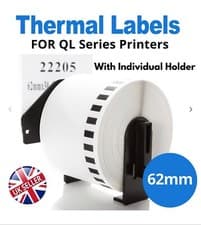 Image of THERMAL LABELS FITS BROTHER DK22205 DK-22205 P TOUCH PRINTERS - 62mm CONTINUOUS