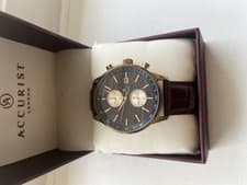Image of Accurist Chronograph Black Dial Rose Gold Brown Leather Strap