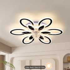 Image of Modern Elegant Black Fan Light, 78W Ceiling Ceiling Light, 6-speed Adjustable Wi