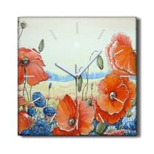 Image of Silent Wall Clock Canvas 30x30 Painting Abstract Flowers Landscape Nature