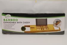 Image of Wooden Extendable Bamboo Bath Caddy 105x22x4cm - Brown/White
