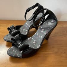 Image of Mel By Melissa Peep Toe Buckle Wedge Sandals Black Size 5 Never Worn