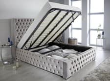 Image of LIZZO OTTOMAN STORAGE BED PANEL PLUSH VELVET FABRIC UPHOLSTERED BED FRAME