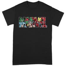 Image of Official Marvel Logo Character Infill Printed T-Shirt
