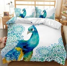 Image of Bedroom 3D Peacock Feather Duvet Cover Set Bedding Set Pillowcase Single Double