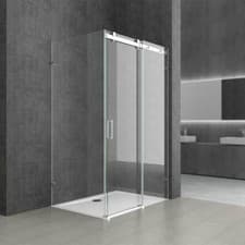 Image of Durovin Shower Enclosure Frameless Sliding Door & Side Panel Clear 8mm with Tray