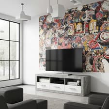 Image of Greystone Grey and White High Gloss 3 Drawer Large TV Unit Cabinet Stand Lounge