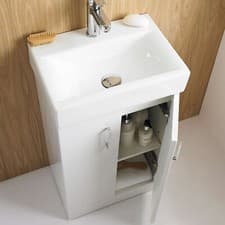 Image of 450mm Gloss White 2 Door Vanity Basin Sink Unit Chrome Single Lever Tap & Waste