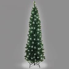 Image of Pre Lit Christmas Tree Slim Pencil Point Artificial Bushy XMAS Home Decor 4-8FT