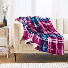 Image of OHS Tartan Throw Sherpa Fleece Plush Flannel Blanket Warm Xmas Soft Bedspread