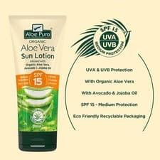 Image of Aloe Pura Sun Cream Lotion SPF 15 Soothing Aloe Vera Medium Protection UVA & ...
