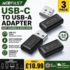Image of USB-C to USB-A Adapter 3 Pack USB 3.0 Fast Charge Data Sync Converter Black UK