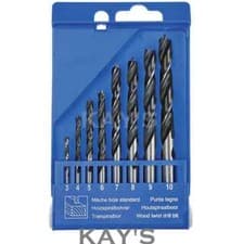 Image of 8 PIECE WOOD DRILL BIT SET 3mm - 10mm METRIC LIP AND SPUR BRAD POINT WITH CASE