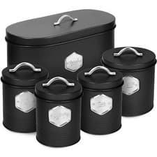 Image of HEFTMAN Kitchen Storage Canister Sugar Coffee Tea Airtight 5 Piece Set Black