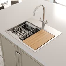 Image of 1 Bowl Kitchen Sink Undermount Inset Stainless Steel Drainer Chopping & Waste