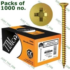 Image of Packs of 1000 Timco SOLO YELLOW WOODSCREW POZI COUNTERSUNK SOLOC 3.5 4 4.5 5 6mm