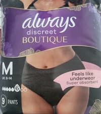 Image of Always Discreet Boutique Incontinence Pants Women, Medium Size, Black, Pack of 9