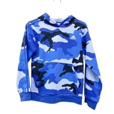 Image of Adidas Boys' Essentials Allover Printed Hooded Pullover Blue Size Medium 10/12
