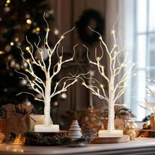Image of Small Christmas Tree With Lights 2ft Birch Tree White 24 Leds Next Day Delivery