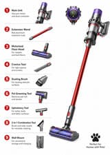 Image of Dyson V11 Extra Cordless Stick Vacuum Cleaner Nickel Red 60 Min Run Time