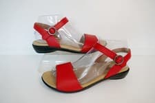 Image of NEW HOTTER "TROPIC"  RICH RED LEATHER LOW WEDGE COMFORT ANKLE STRAP SANDALS UK 4