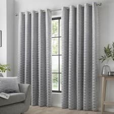 Image of Curtina Geometric Shapes Eyelet Curtains OR Cushions - Charcoal, Natural, Silver