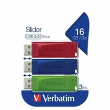 Image of Verbatim 16GB USB Flash Drive - PC / Mac Compatible - 3 Pack - Red,Green,Blue