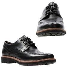 Image of Clarks CUSHION PLUS Batcombe Wing Black Leather BROGUE Shoe Men UK-9 G EU-43 M