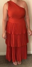 Image of Boohoo pleated Ruffle detail midi dress in berry uk size 16 NOTE comes up small