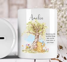 Image of Personalised Winnie the Pooh Money Box With Quote Ceramic Savings Jar Gift Idea