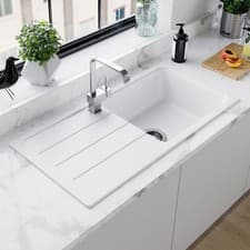 Image of Astini Elmo 100L 1.0 Bowl Granite Alpina White Reversible Kitchen Sink & Waste