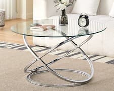 Image of Round Abstract Tempered Glass Coffee Table Chrome Effect Frame Living Room