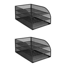 Image of OSCO Black Wiremesh Triple Letter Tray | 2 Pack | Document Storage | A4 Filing |