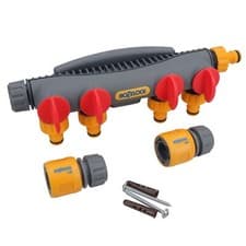 Image of Hozelock 4 Way Tap Multi Hose Pipe Connector Adapter Watering Garden Yard