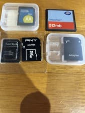 Image of 5x microSD - SD Adapters (SanDisk, PNY, Motorola + Generic) + CompactFlash 512MB