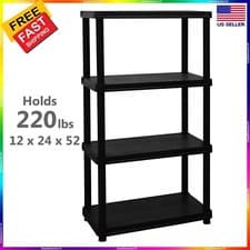 Image of 4 Tier Plastic Shelf Storage Rack Shelving Unit Garage Laundry Kitchen Shelves