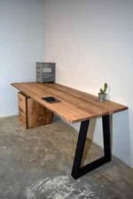 Image of Reclaimed Wood Office Desk With Black Trapezium Legs, CUSTOMISABLE