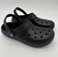 Image of CROCS Classic Fuzz Lined Glitter Clog Black M-10 W-12 NWT