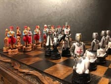 Image of Medieval Crusaders Chess Set Handmade 14.2" Walnut Board Premium Collector 🎁