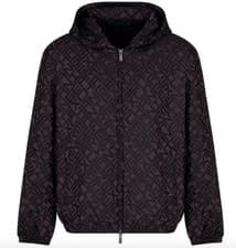 Image of Armani Exchange Hooded Jacket Fabric All over Logo Full Zip Black Light Weight