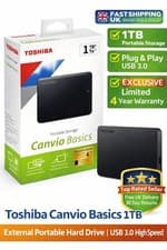 Image of Toshiba Canvio External Hard Drive 1TB/2 TB USB Memory PS XBOX PC Mac Top