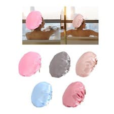 Image of Shower Cap Hair Cap Double Layered Waterproof Liner Reusable Adjustable Elastic