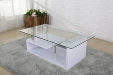Image of GLASS COFFEE TABLE HIGH GLOSS WHITE BERNARD LIVING ROOM HOME FURNITURE
