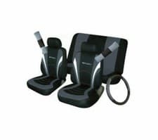 Image of Car Seat Steering Wheel & Seat belt Cover Sport Set Black / Grey Cosmos 10992