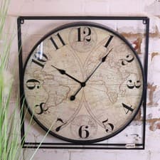Image of Industrial Style World Map Wall Clock 65cm Home Decor