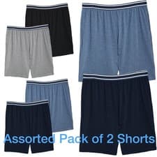 Image of Mens M&S 2 Pack Cotton Jersey Pyjama Shorts Loungewear Stripe Stretch PJ Bottoms