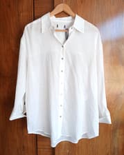 Image of NWOT Mint Velvet Ivory Striped lightweight Cotton 3/4 Sleeve Smart shirt Large