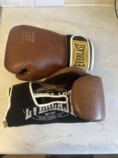 Image of Everlast 1910 Premium Leather Boxing Gloves – Brown – 16oz – New