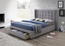 Image of Grey Fabric Bed with Large Front Drawer Storage - in Double & King Sizes